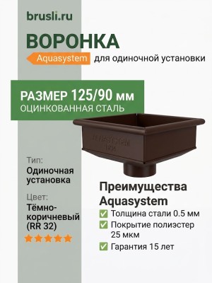 Воронка для одиночной установки Aquasystem PE-полиэстер 125/90 мм RR 32- т.коричневый