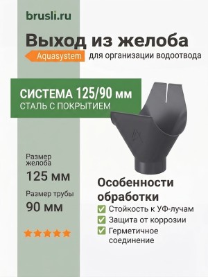 Выход из желоба Aquasystem PE-полиэстер 125/90 мм RAL 7024 - серый графит