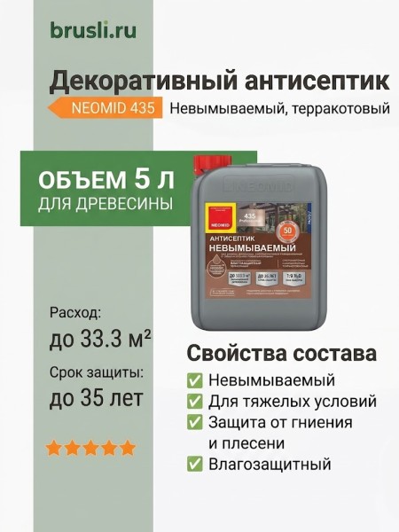 NEOMID 435 Невымываемый декоративный антисептик 5л