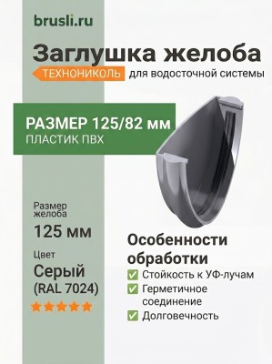 Заглушка желоба ТЕХНОНИКОЛЬ 125/82 мм серый (RAL 7024)