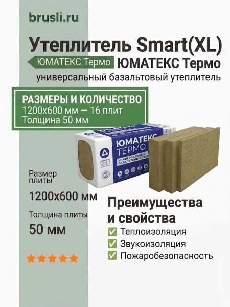 Утеплитель Smart(XL)/ ЮМАТЕКС Термо / (уп. 16 плит) 1200х600х50 мм