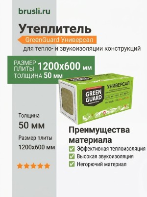 Утеплитель Технониколь GreenGuard Универсал 1200х600х50
