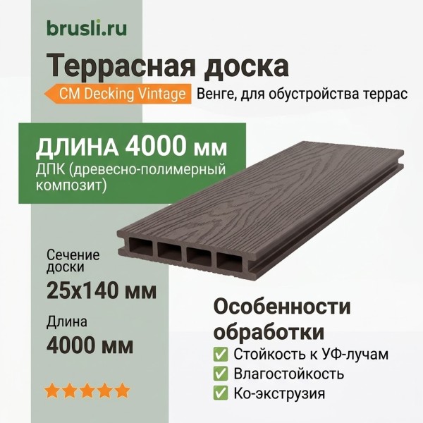 Террасная доска CM Decking Vintage 25х140х4000 мм Венге
