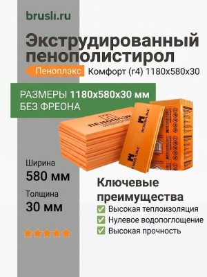 Экструдированный пенополистерол Пеноплэкс Комфорт (г4) 1180х580х30