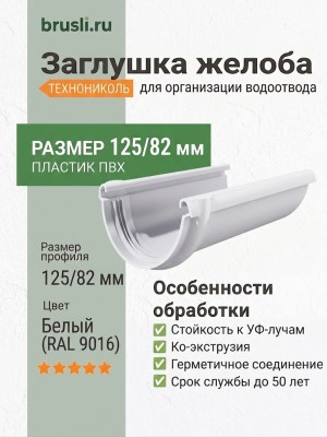 Заглушка желоба ТЕХНОНИКОЛЬ 125/82 мм белый (RAL 9016)