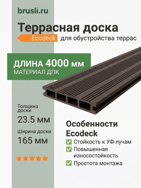 Террасная доска Ecodeck 23,5х165х4000 мм Венге