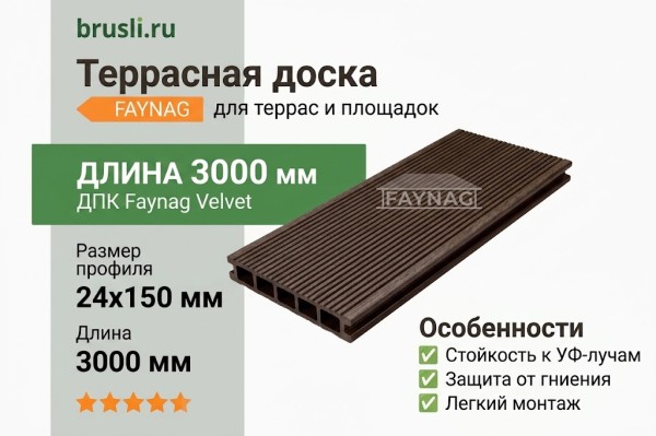Террасная доска ДПК Faynag Velvet Венге 24х150х3000 мм