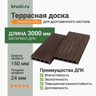 Террасная доска UnoDeck Ultra 150×24х3000 мм Венге