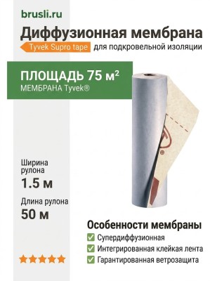 Диффузионная мембрана Tyvek Supro tape