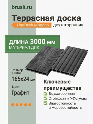 Террасная доска UnoDeck Mogano 165×24х3000 мм Графит