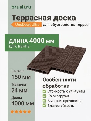 Террасная доска UnoDeck Ultra 150×24х4000 мм Венге