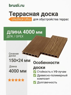 Террасная доска UnoDeck Ultra 150×24х4000 мм Орех