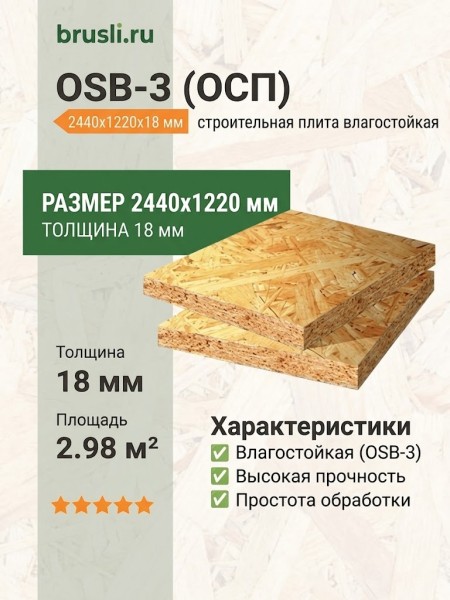 OSB-3 (ОСП) 2440х1220х18 мм