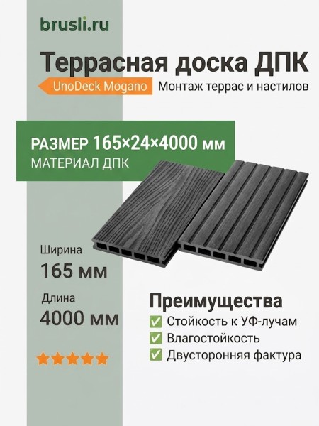 Террасная доска UnoDeck Mogano 165×24х4000 мм Графит