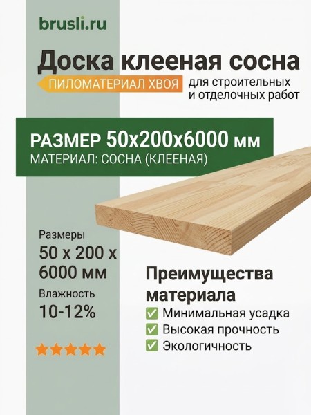Доска клееная сосна 50х200х6000 мм