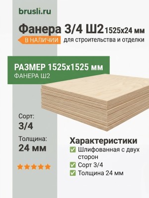 Фанера 3/4 Ш2 1525х1525х24 мм