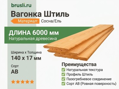 Вагонка Штиль (сосна/ель) 140х17х6000 мм АВ
