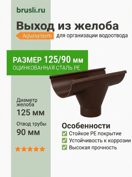 Выход из желоба Aquasystem PE-полиэстер 125/90 мм RR 32- т.коричневый
