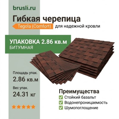 Гибкая черепица SAN REMO rosso 402 TEGOLA (COMFORT), 2.86 кв.м